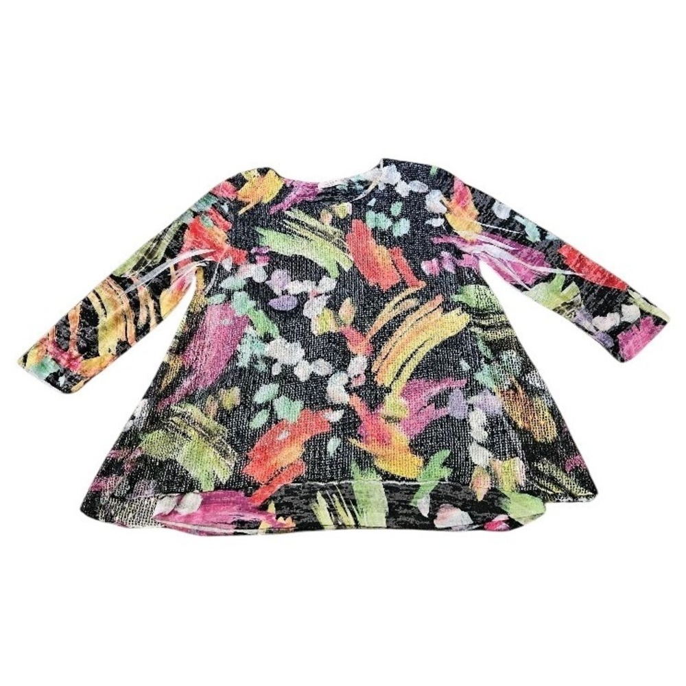 Jess & Jane Womens Abstract Paint Stroke Print Long Sleeve Tunic Top Small